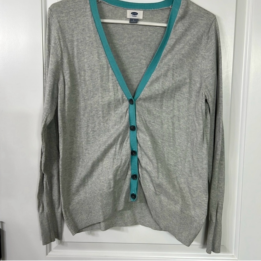 Old Navy Gray and Teal Cardigan Sweater